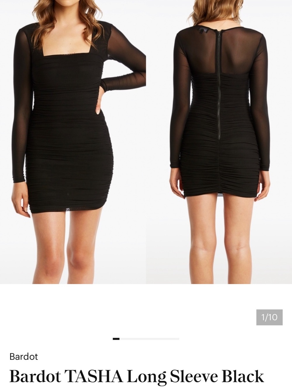 Bardot Black Long Sleeve Ruched Mini Dress